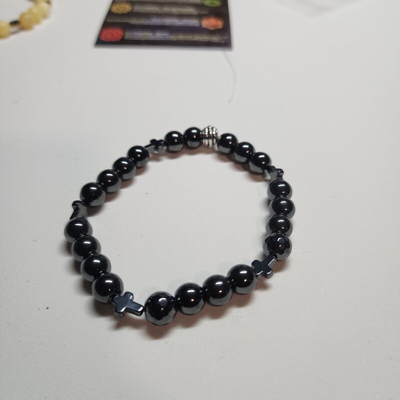 Black hematite with cross spacers 