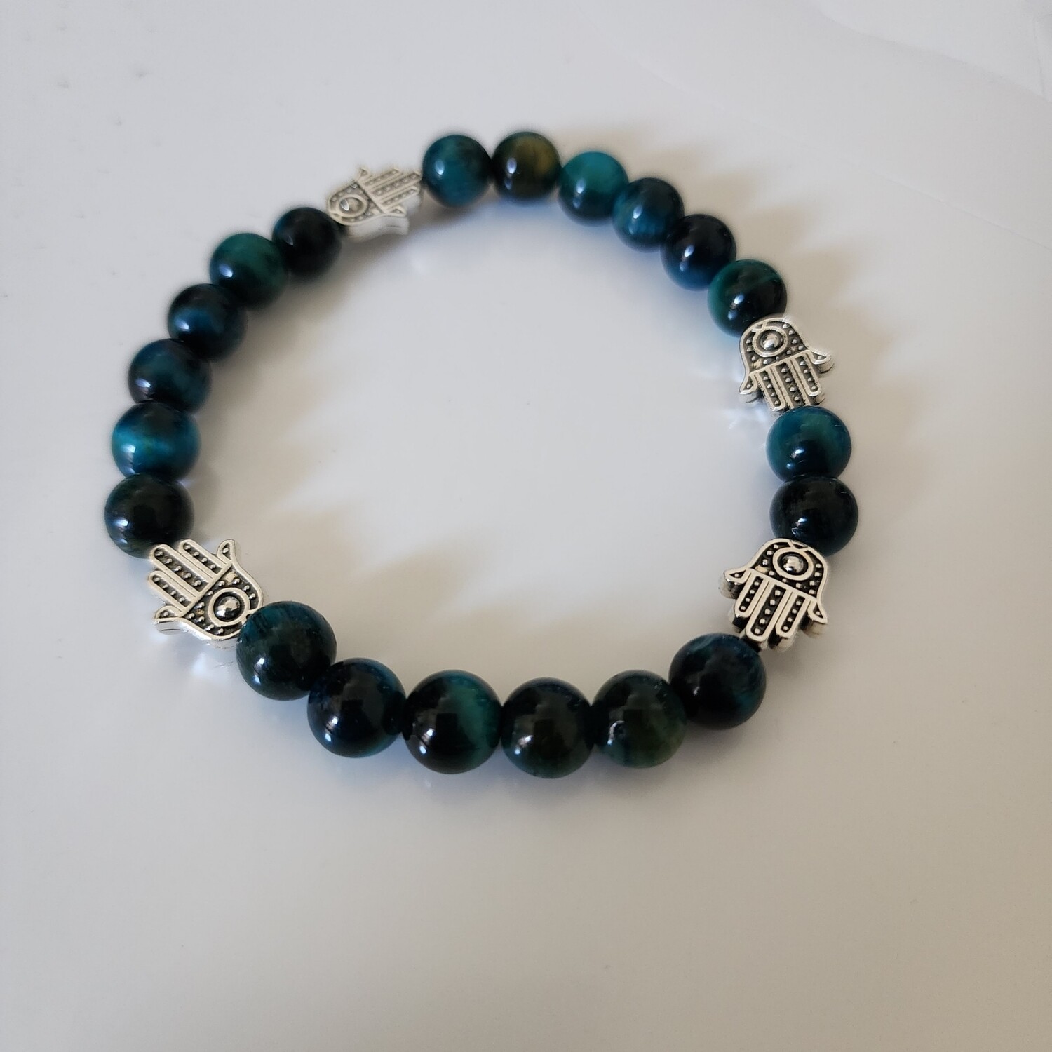 Blue tigers eye with hamsa hands bracelet