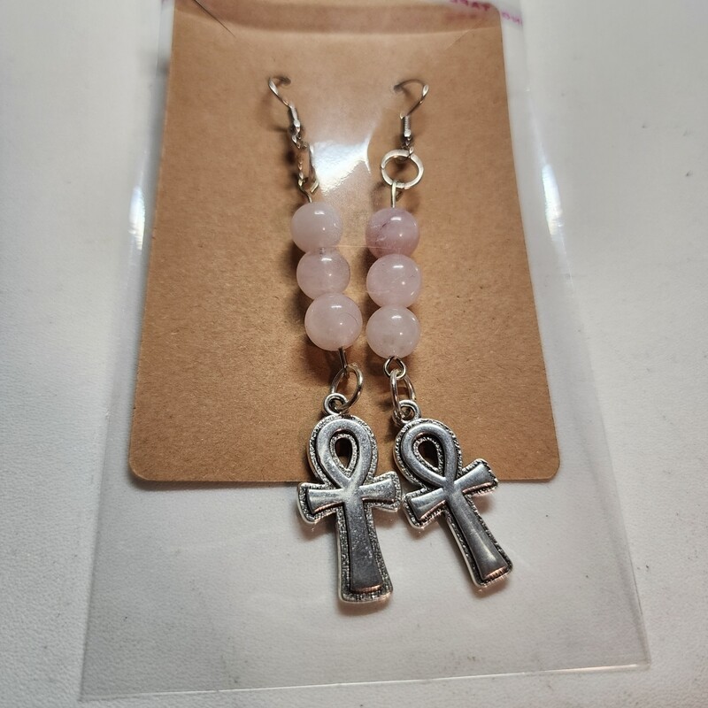 Rose quartz Earrings with anhk pendant