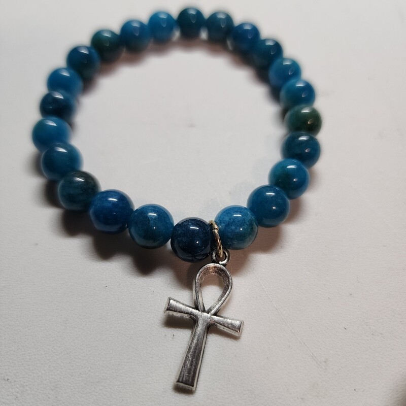 Blue apatite bracelet with anhk charm