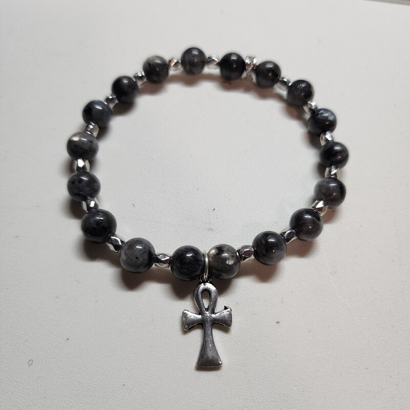 Black labradorite with anhk pendant