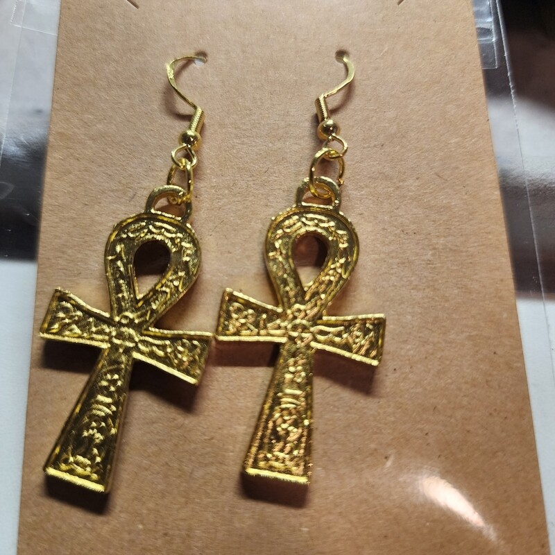 Gold plated ankh earrings