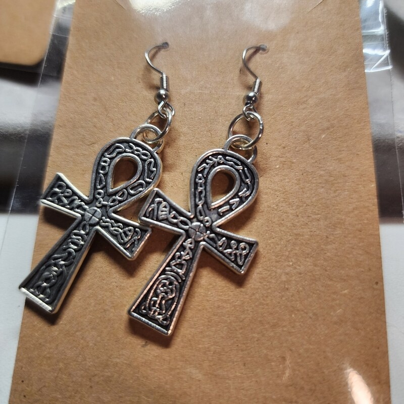Silver ankh earrings