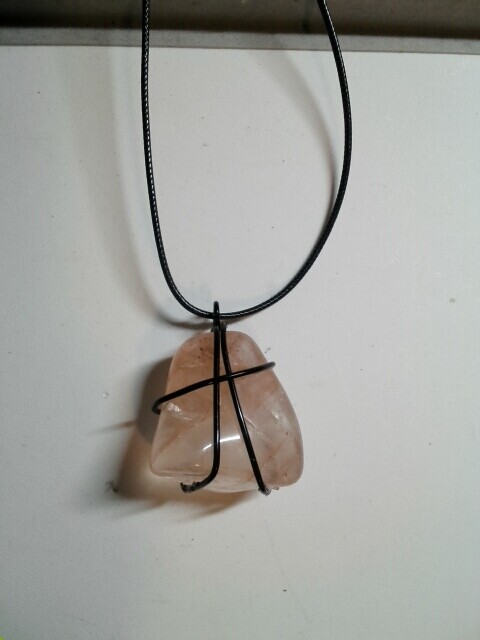 Fire quartz wrapped in black wire