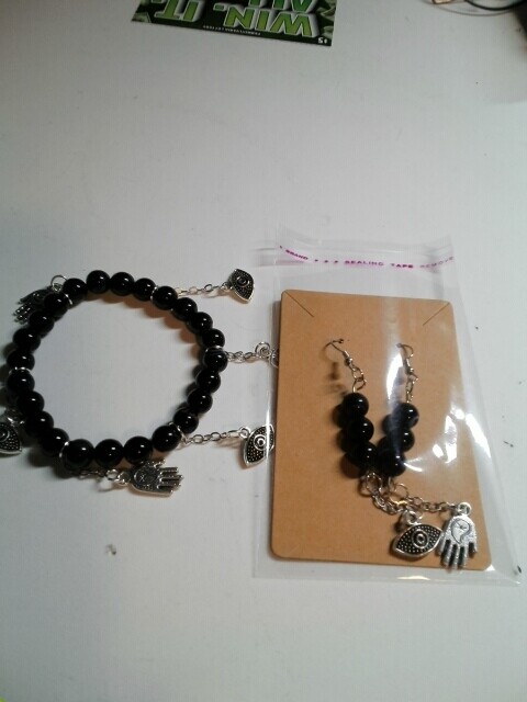 Black lace agate bracelet and earrings