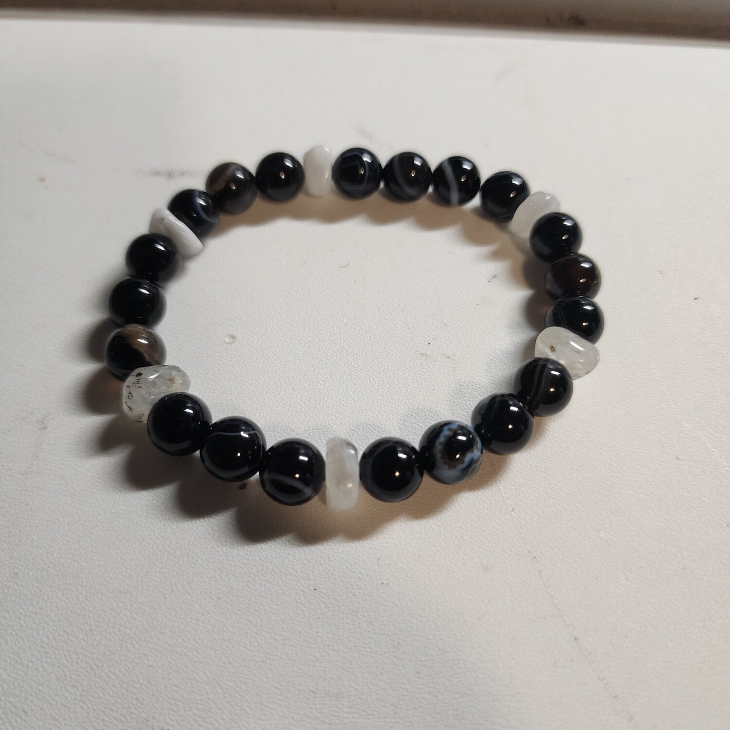 Black crazy lace agate and moonstone bracelet