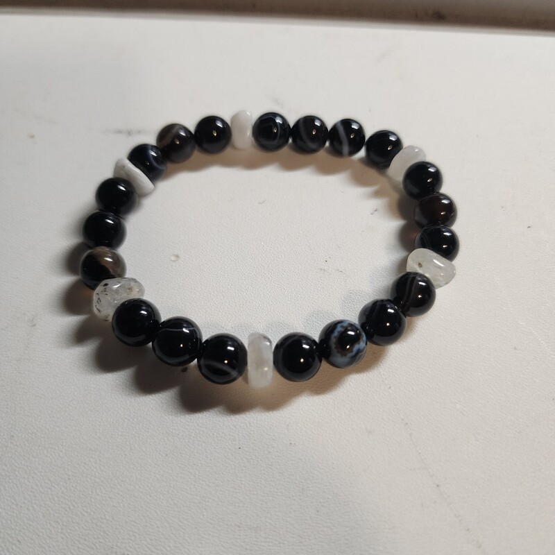 Black crazy lace agate and moonstone bracelet