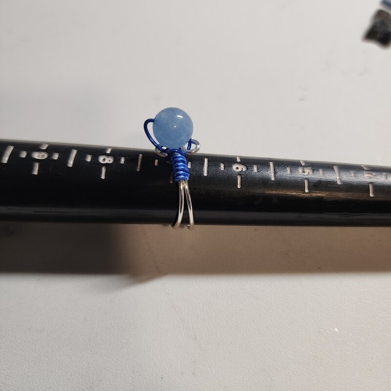 Adjustable ring - aqua blue in silver and blue wire