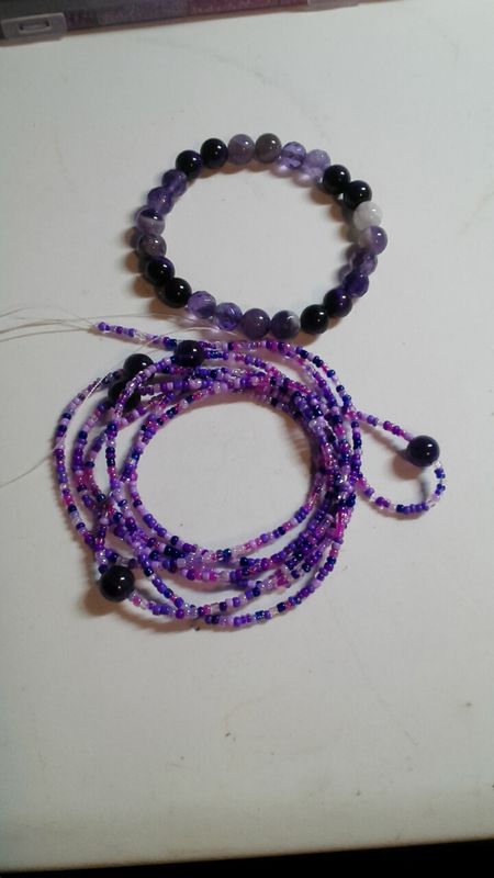 Purple waistbead with amethyst bracelet