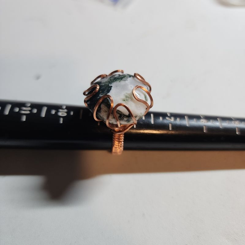 Green moss agate ring in copper wire size 8.5