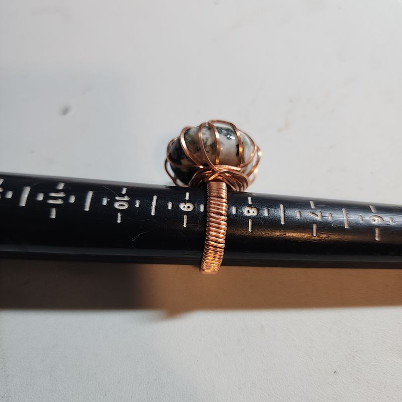 Green moss agate ring in copper wire size 8.5