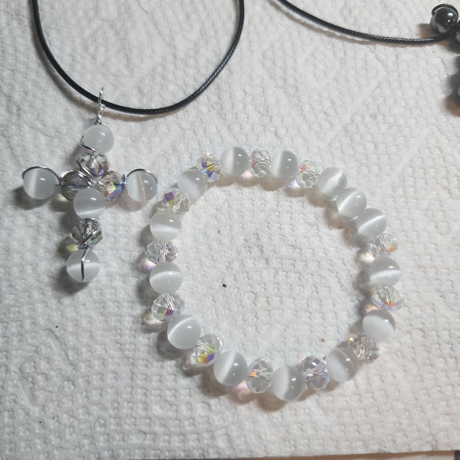 Selenite cross and bracelet set