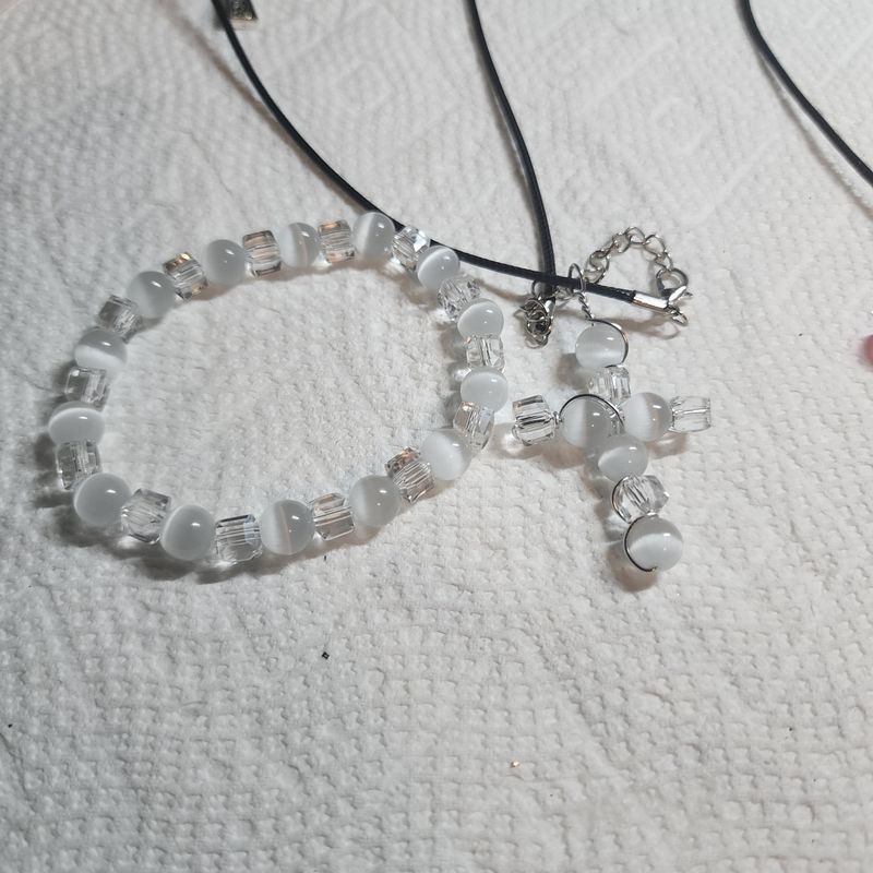 Selenite cross and bracelet set