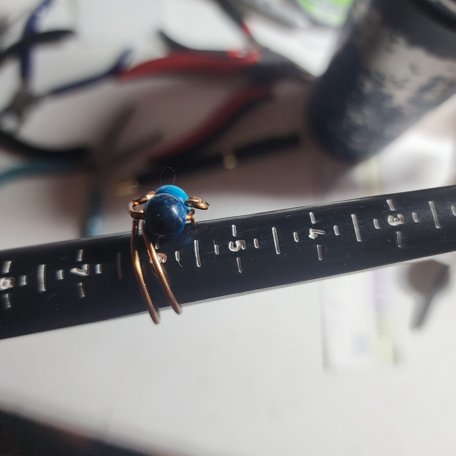Blue tigers eye ring on bronze wire size 6