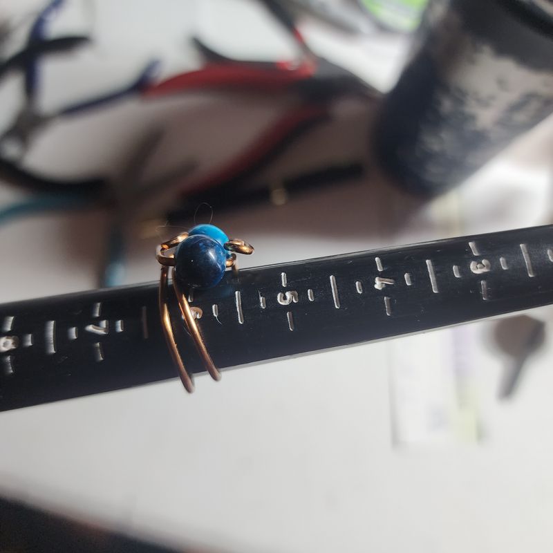 Blue tigers eye ring on bronze wire size 6