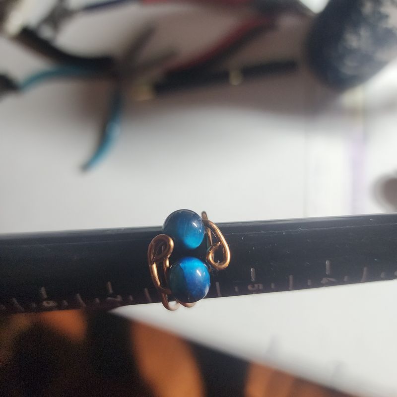 Blue tigers eye ring on bronze wire size 6