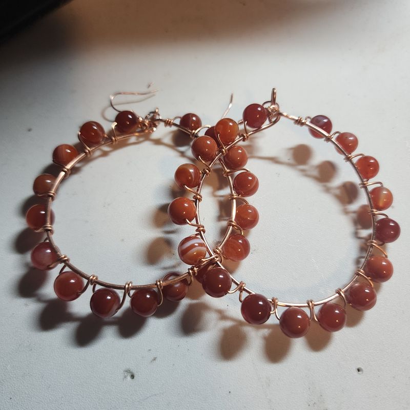 Red carnelian earrings on copper wire