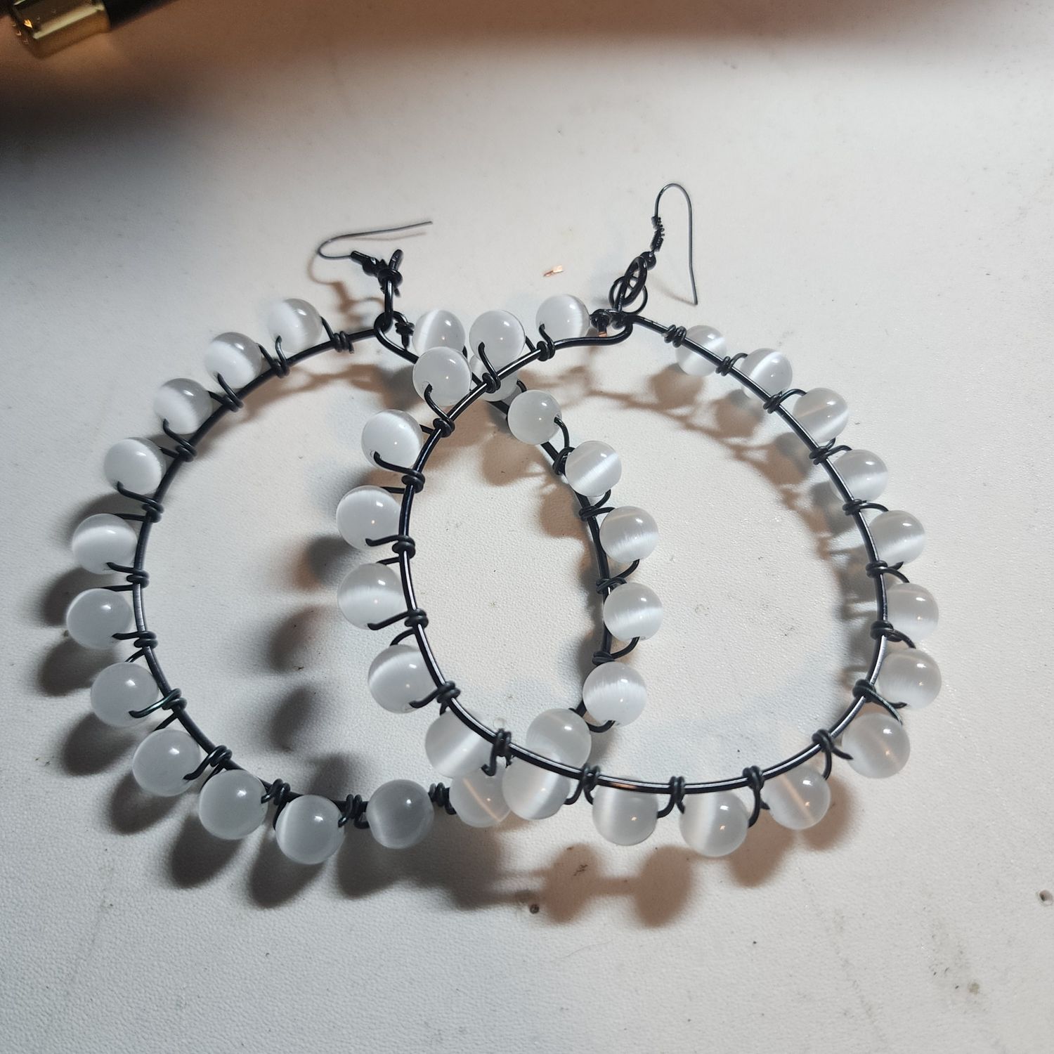 Selenite earrings on black wire