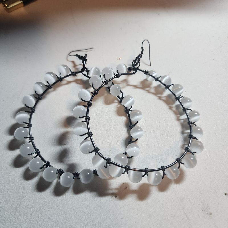 Selenite earrings on black wire