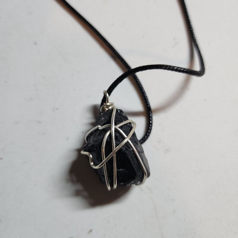 Black tourmaline wrapped in silver wire