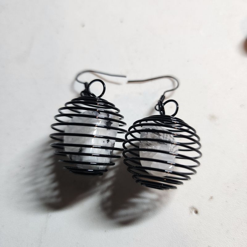 Moonstone crystal earrings in black cage