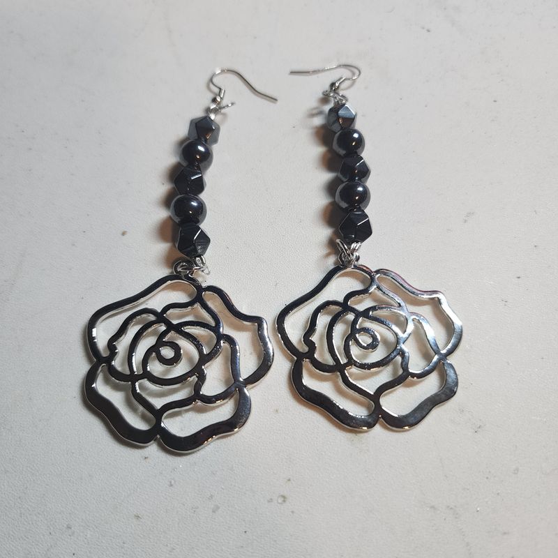 Hematite with flower earrings