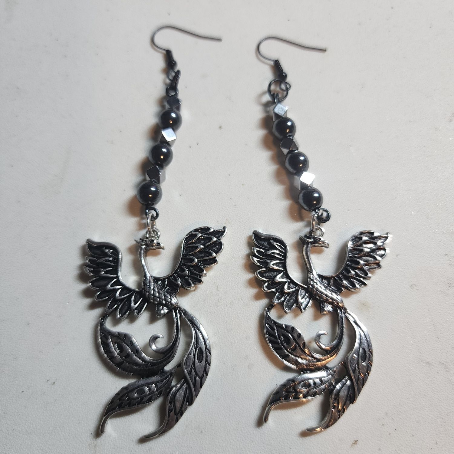 Phoenix earrings with hematite beads