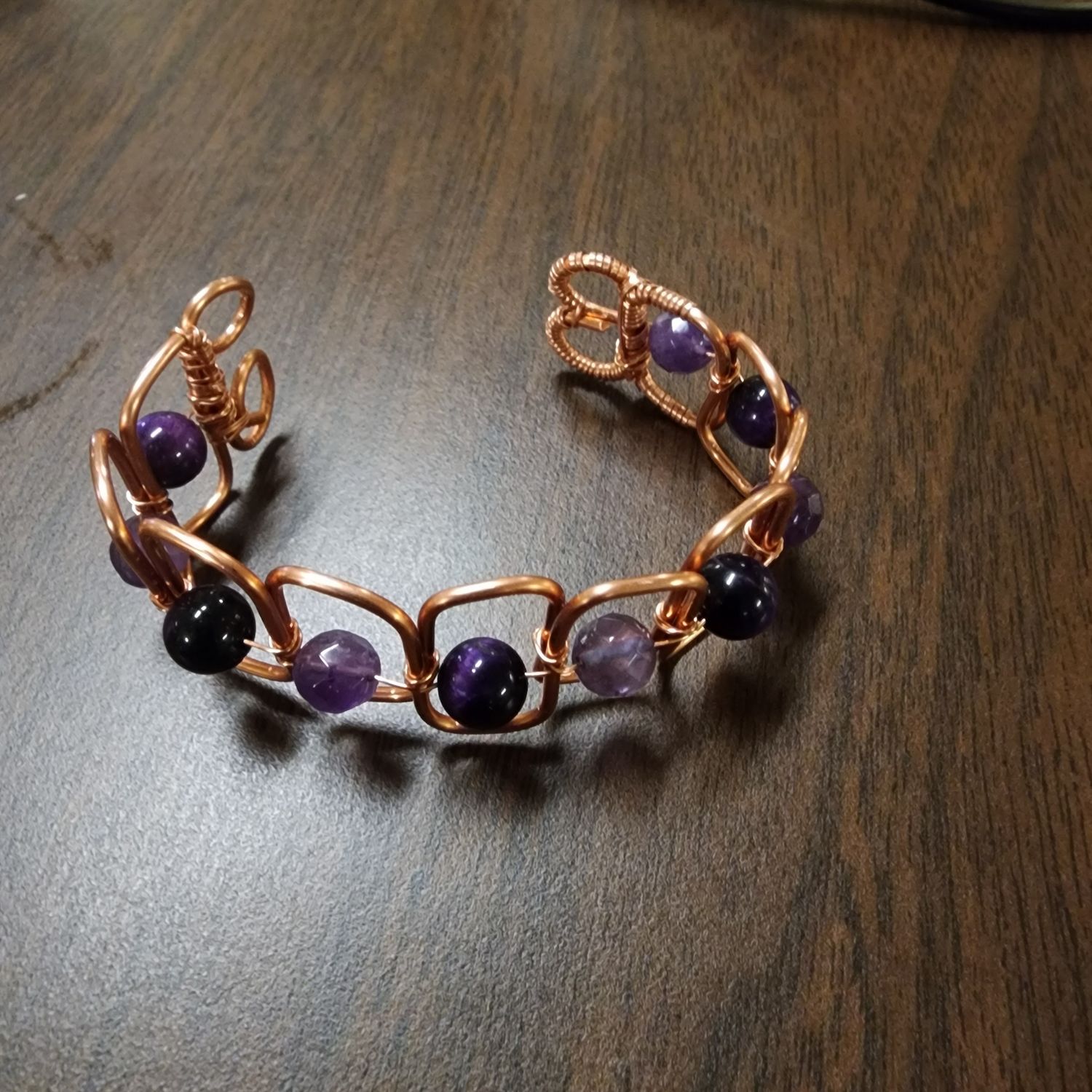 Amethyst copper bracelet