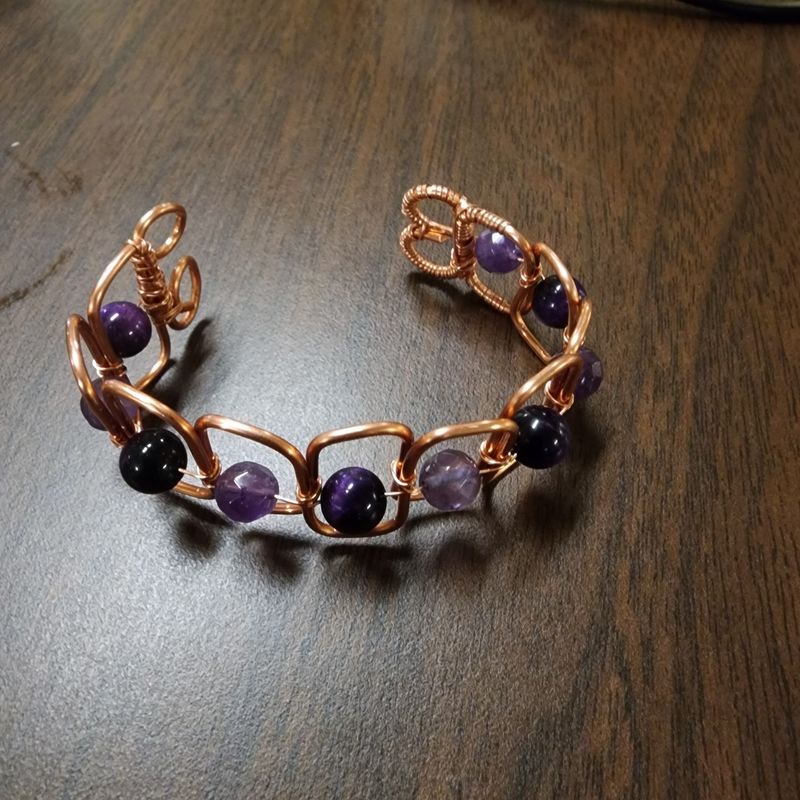 Amethyst copper bracelet