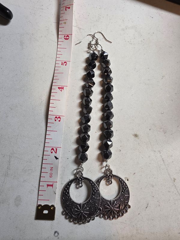 Silver hematite with mosaic charm earrings