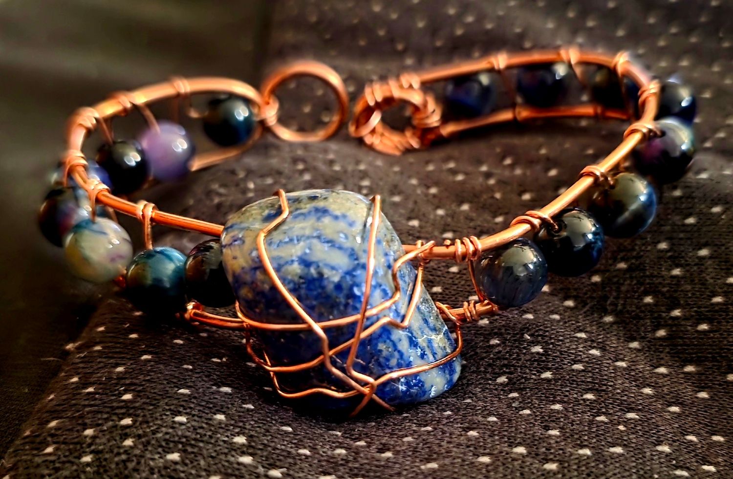 Lapis lazuli &amp; galaxy Tigers eye copper bracelet