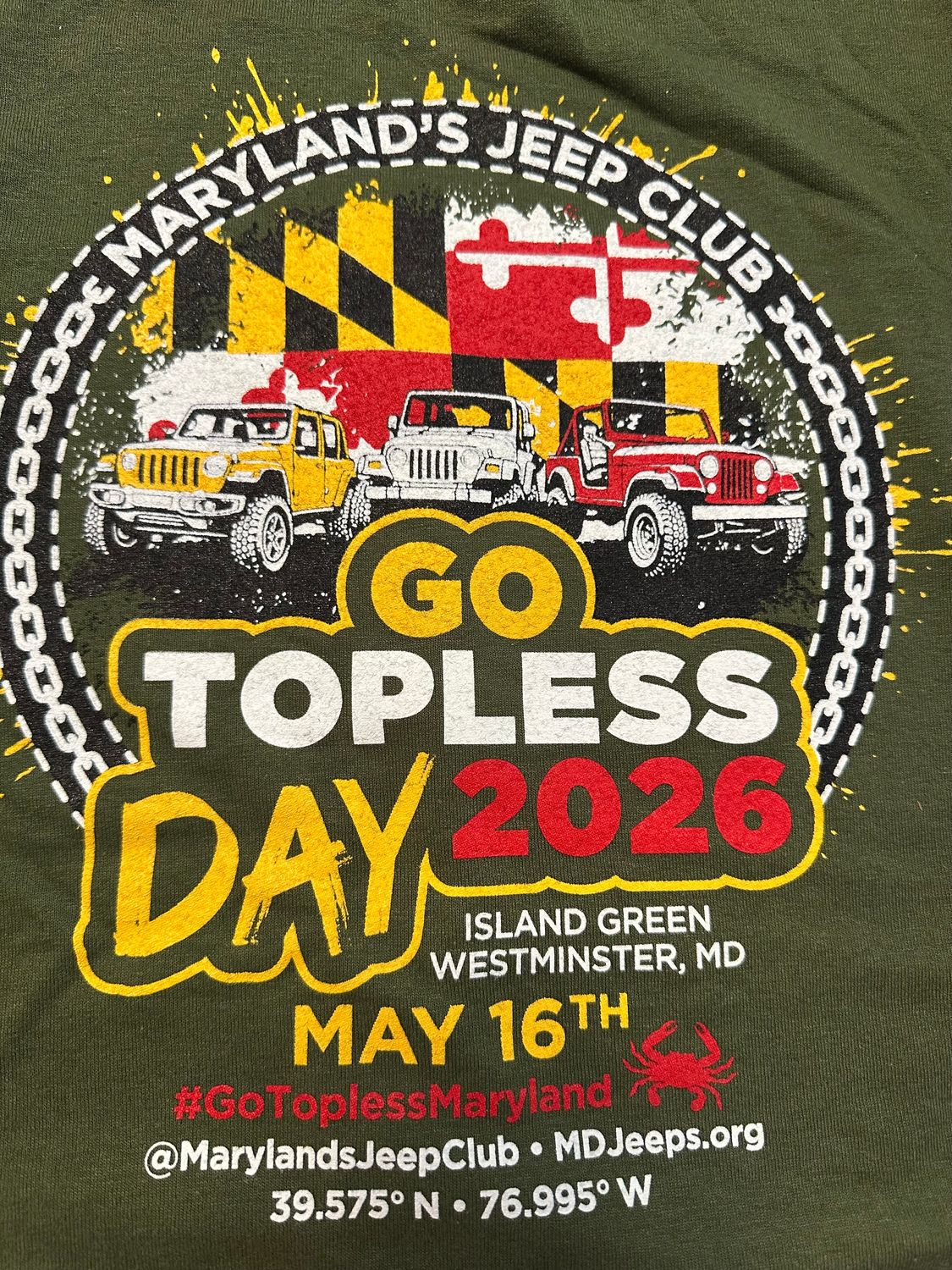 Maryland's Jeep Club Commemorative Go Topless Day Event T-Shirt Maryland's Jeep Club Commemorative Go Topless Day Event T-Shirt