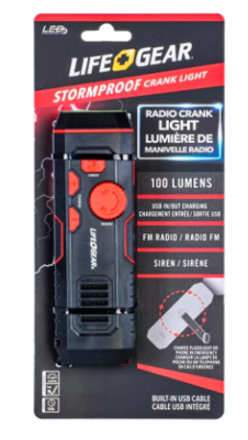 Life+Gear Stormproof Crank LED Flashlight with FM Radio/USB Port