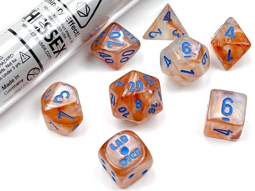 Chessex Borealis Rose Gold/Light Blue Luminary 7-Die Set
