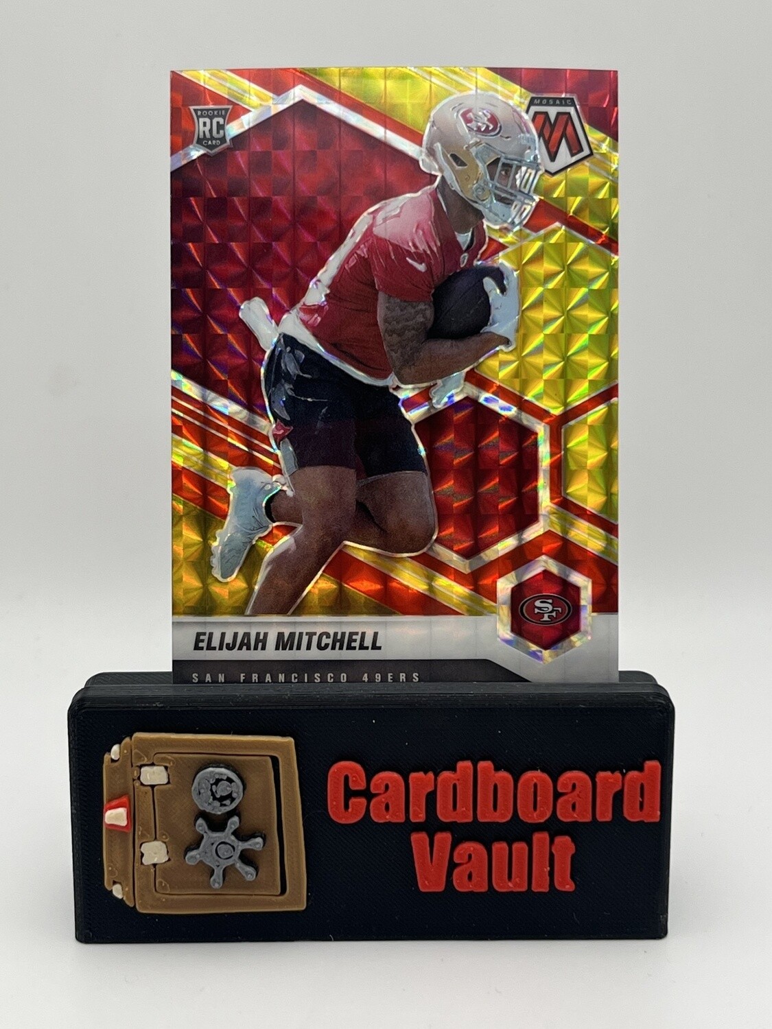2021 Mosaic Elijah Mitchell Red and Yellow Choice Fusion Prizm No. 376 2/80