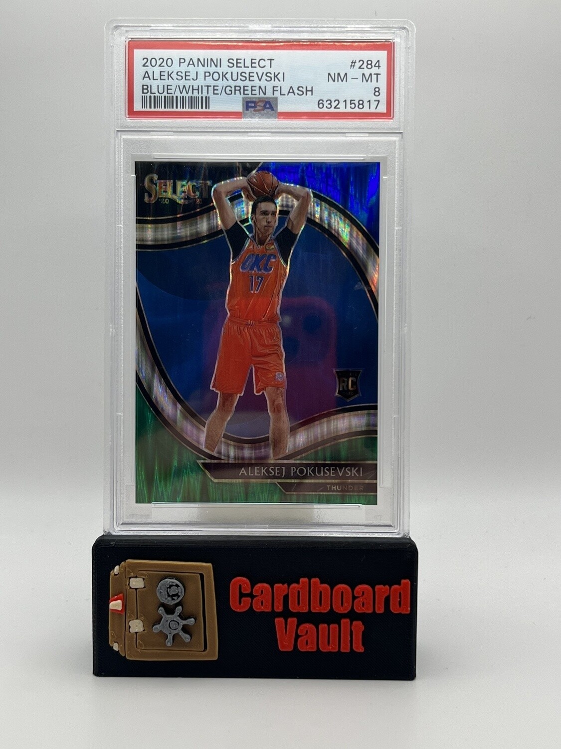 2020 Select Aleksej Pokusevski  #284 Blue/White/Green Flash Prizm 05/10 PSA 8