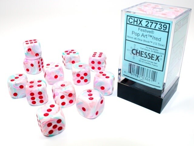 Chessex Festive Pop Art/Red 16MM D6 Dice Cube