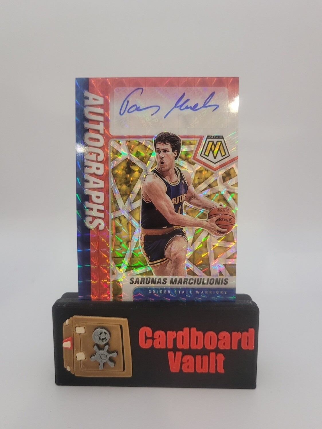 2020-21 Mosaic Choice Autographs Sarunas Marciulionis Fusion Red &amp; Yellow Prizm