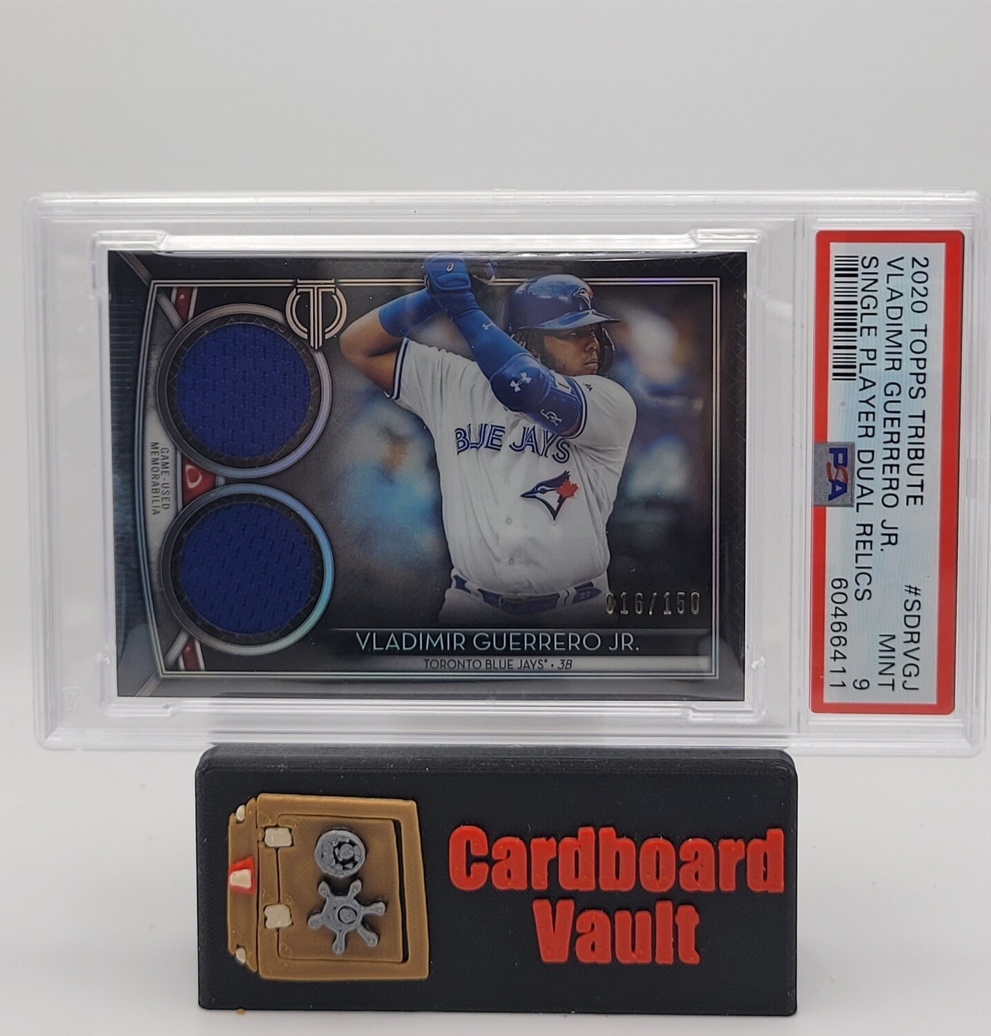 2020 Topps Tribute Single Player Dual Relics Vladimir Guerrero Jr.  #SDR-VGJ 016/150 PSA 9
