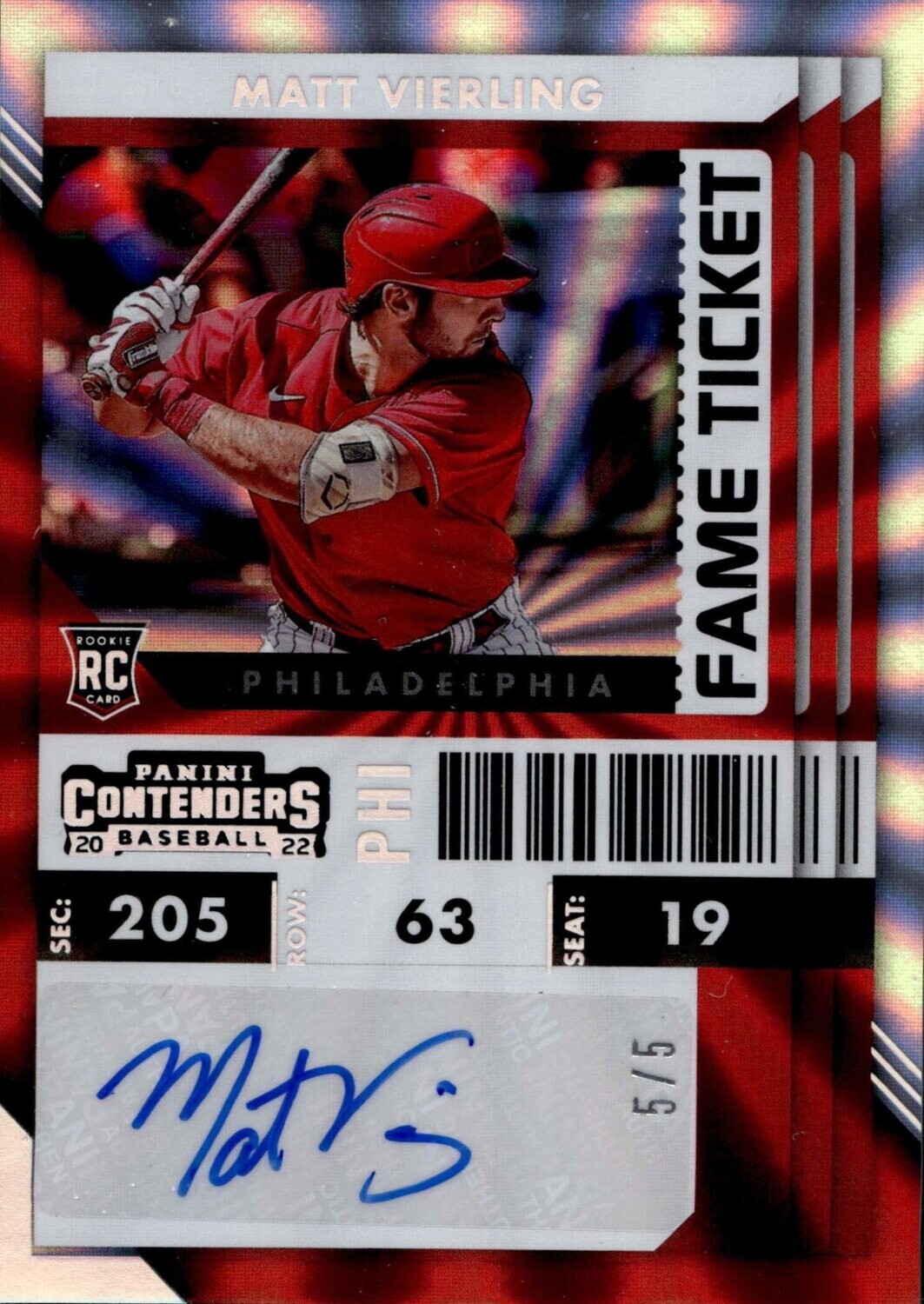 2022 Panini Contenders Fame Ticket Matt Vierling Auto 5/5