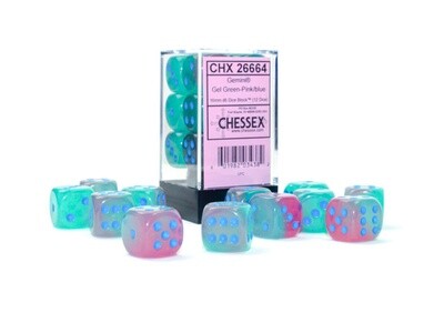 Chessex Gemini Gel Green-Pink/Blue Luminary 16MM D6 Dice Block