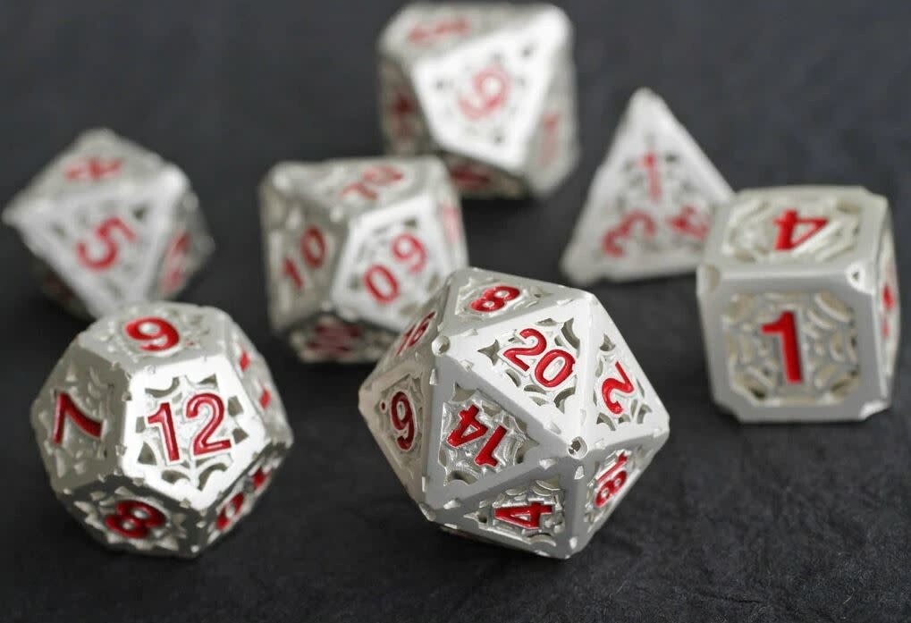 Forged Gaming Silver Spider Hollow 7-Piece Metal Dice Set