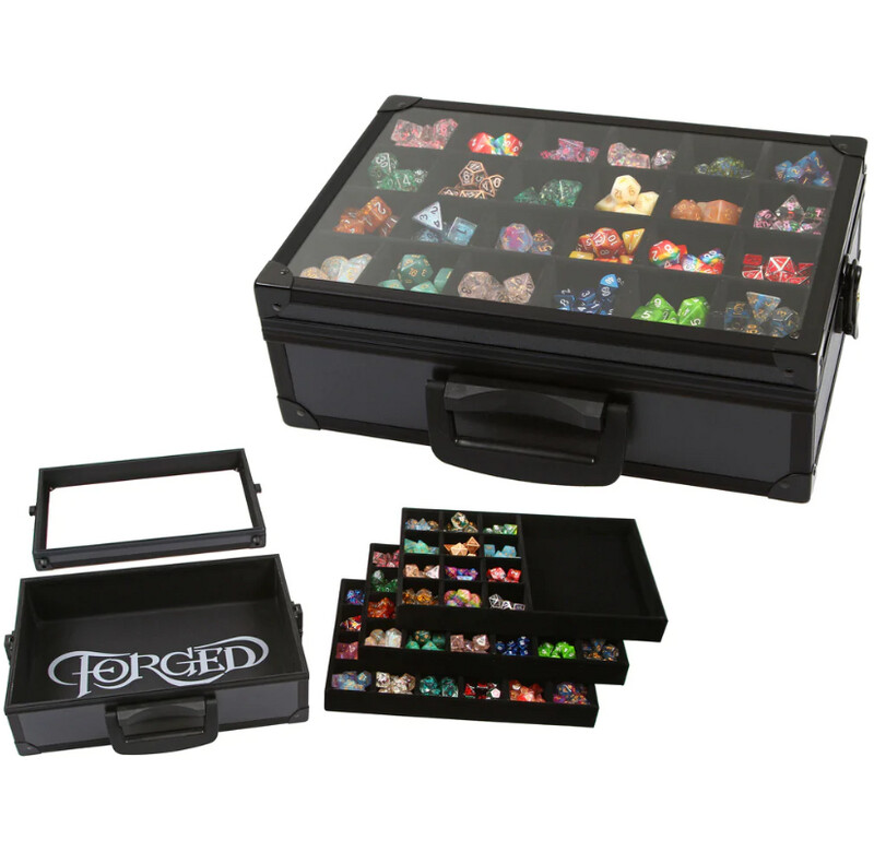Forged Gaming Dice Display Case and Dice Tray with 3 Removable Divided Dice Trays - Dice Case Holds up to 720 Metal or Plastic Polyhedral Dice