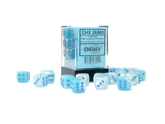 Chessex Gemini Pearl Turquoise-White/Blue Luminary 12MM D6 Dice Block