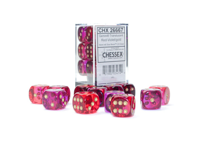 Chessex Gemini Translucent Red-Violet/Gold 16MM D6 Dice Block