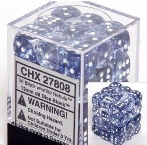 Chessex Nebula Black/White 12Mm D6 Dice