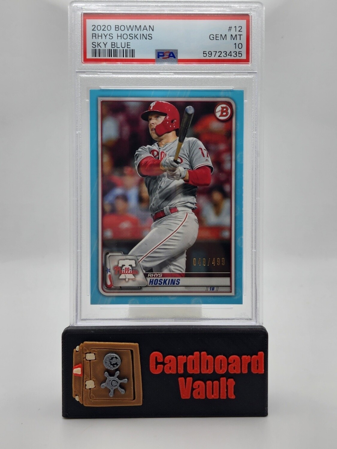 2020 Bowman Rhys Hoskins #12 Sky Blue 049/499 PSA 10