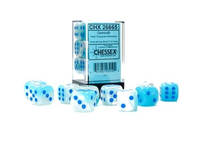 Chessex Gemini Pearl Turquoise-White/Blue Luminary 16MM D6 Dice Block