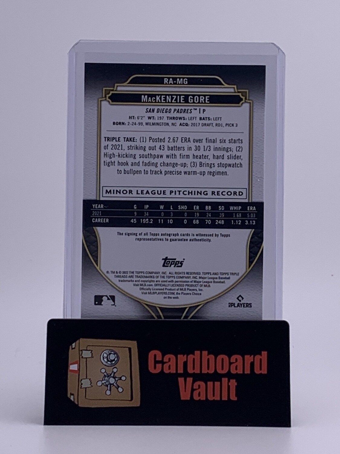 2022 Topps Triple Threads MacKenzie Gore Rookie Autograph #RA-MG Purple 62/75