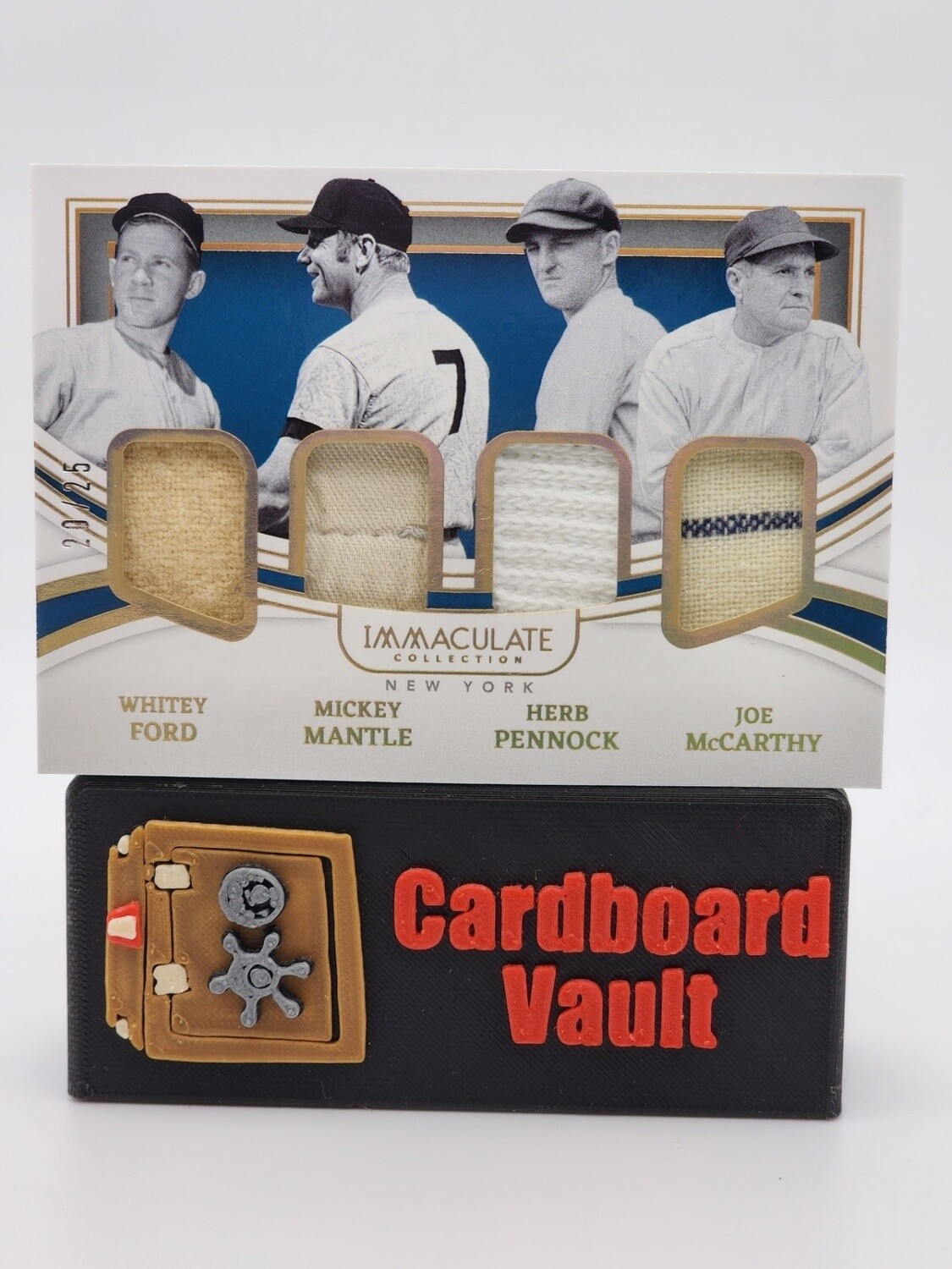 2022 Immaculate Quad Legends Whitey Ford Mickey Mantle Herb Pennock Joe McCarthy #QLM-NY 20/25 Game Worn